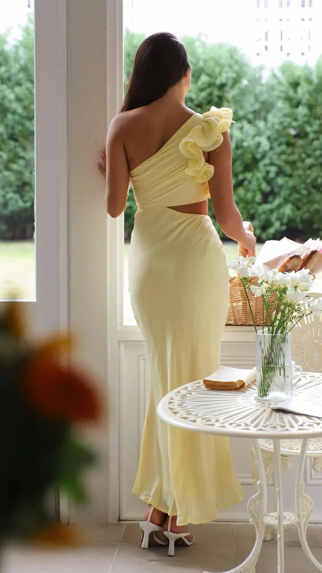 Robe Longue Asymétrique Jaune Beurre Une Épaule Soirée | ROBEMODE