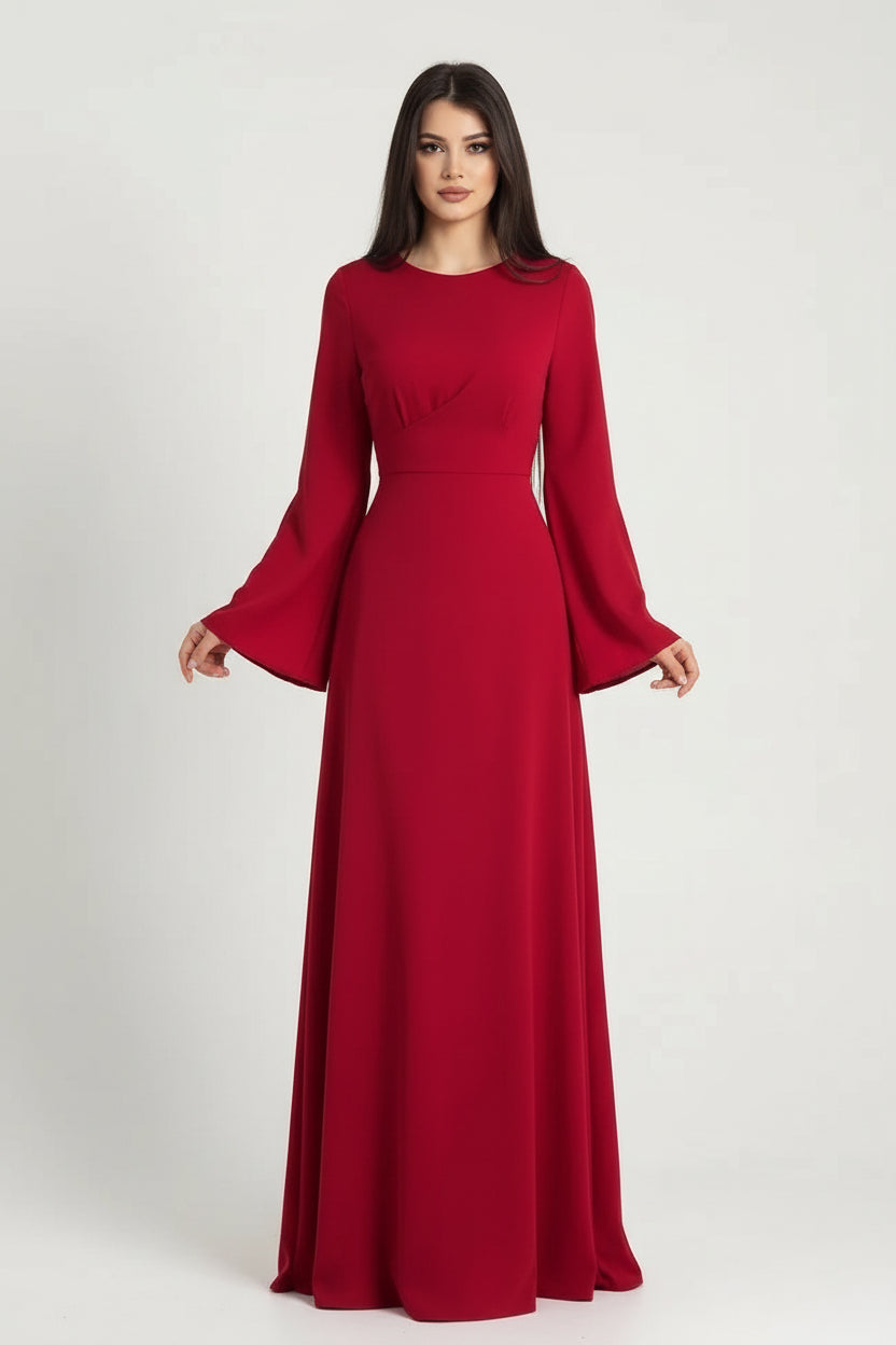 Robe longue femme satin avec manches évasées soirée | ROBEMODE