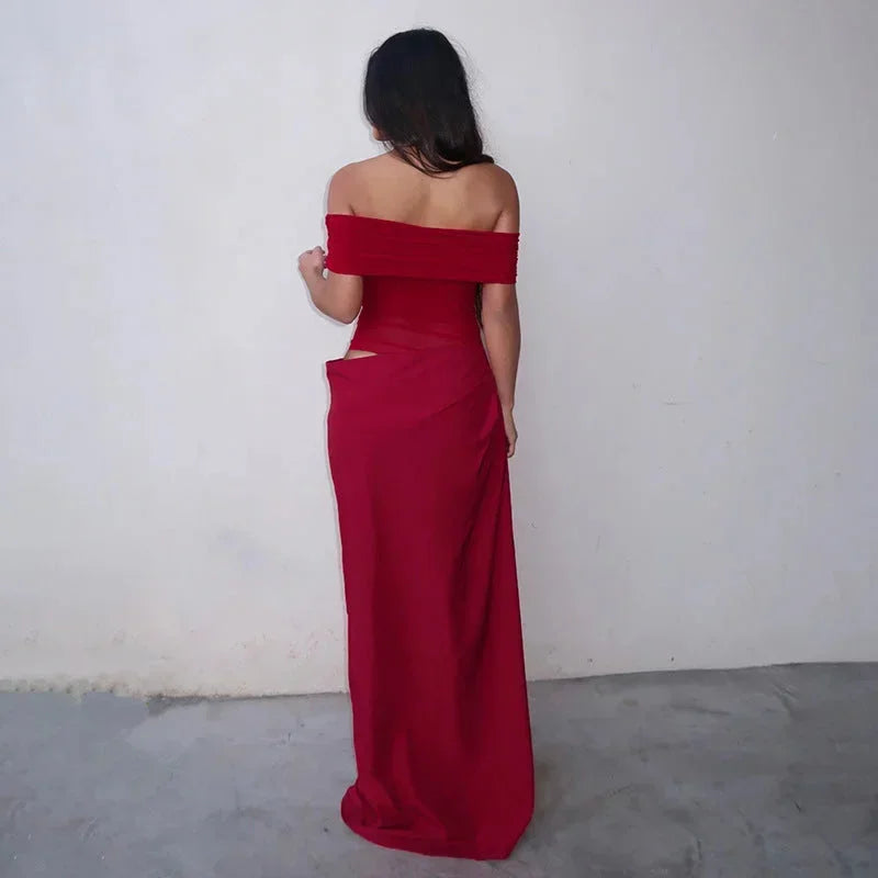 Robe longue femme fluide épaules dénudées découpes | Coupe féminine + Style élégant + Facile à accessoiriser – ROBEMODE