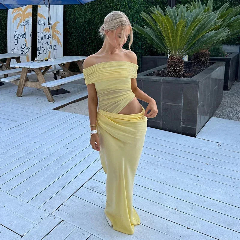 Robe longue femme fluide épaules dénudées découpes | Coupe féminine + Style élégant + Facile à accessoiriser – ROBEMODE
