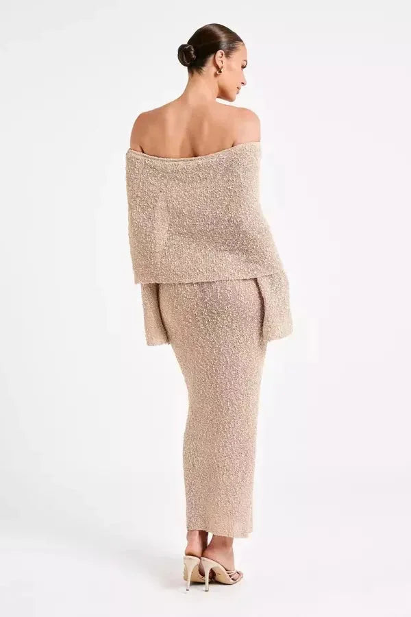 Robe longue femme épaules dénudées texturée soirée | ROBEMODE