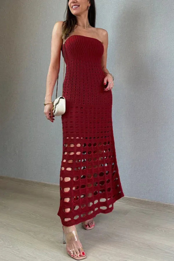 Robe longue femme en tricot ajouré épaules dégagées | Coupe féminine + Style élégant + Facile à accessoiriser – ROBEMODE