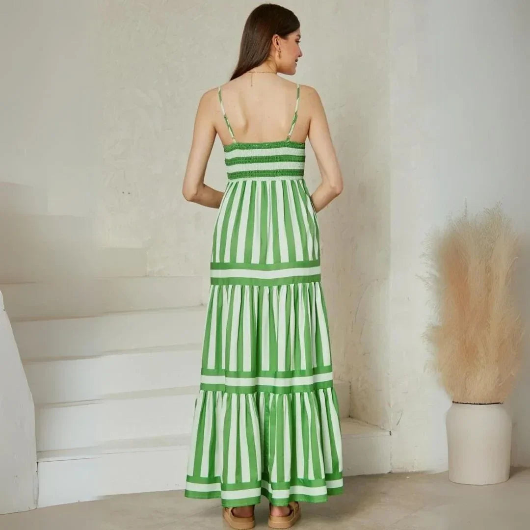 Robe longue à rayures bretelles fines été | Coupe féminine + Style élégant + Facile à accessoiriser – ROBEMODE
