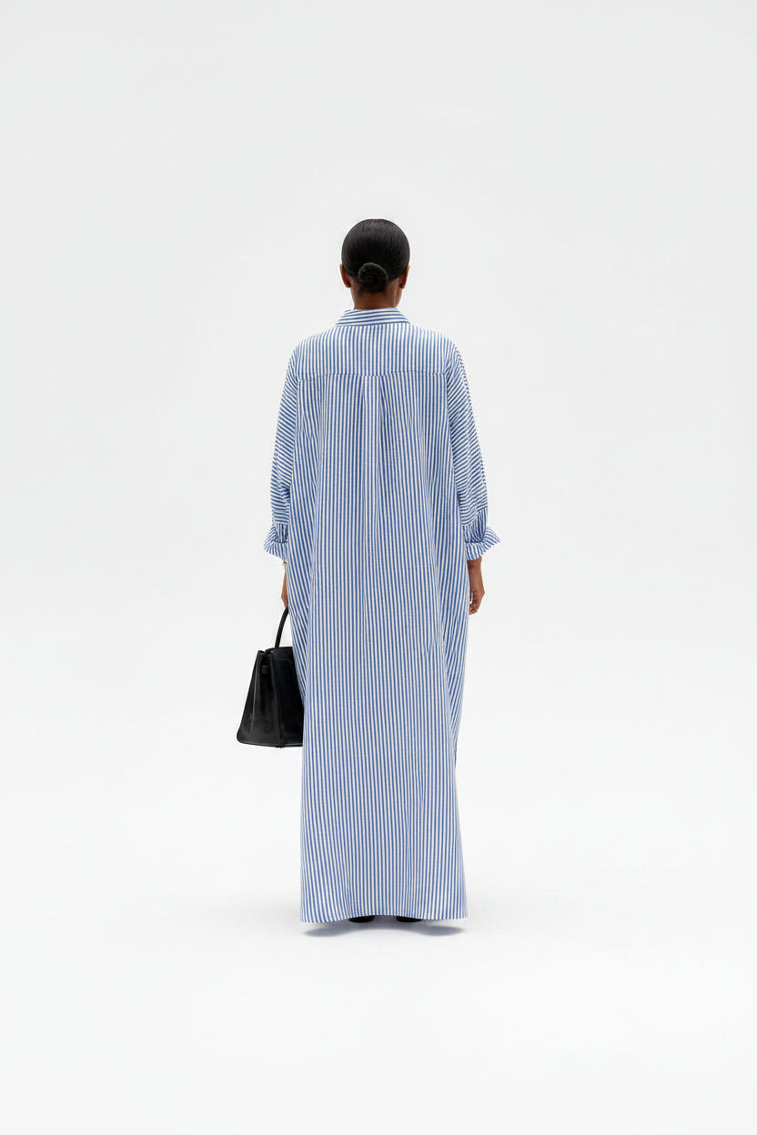 Robe Longue Rayures Col V Manches Longues Fluide 2 Coloris | ROBEMODE