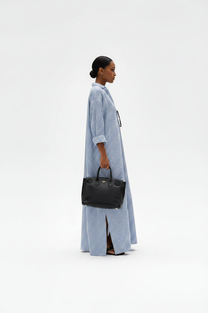 Robe Longue Rayures Col V Manches Longues Fluide 2 Coloris | ROBEMODE