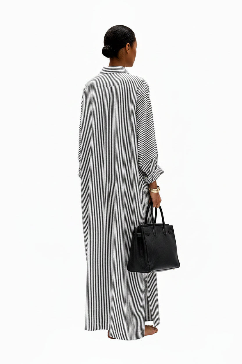 Robe Longue Rayures Col V Manches Longues Fluide 2 Coloris | ROBEMODE