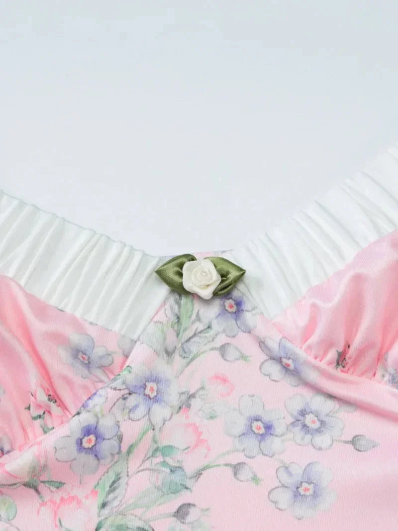 Robe longue femme rose à motifs floraux dos ouvert