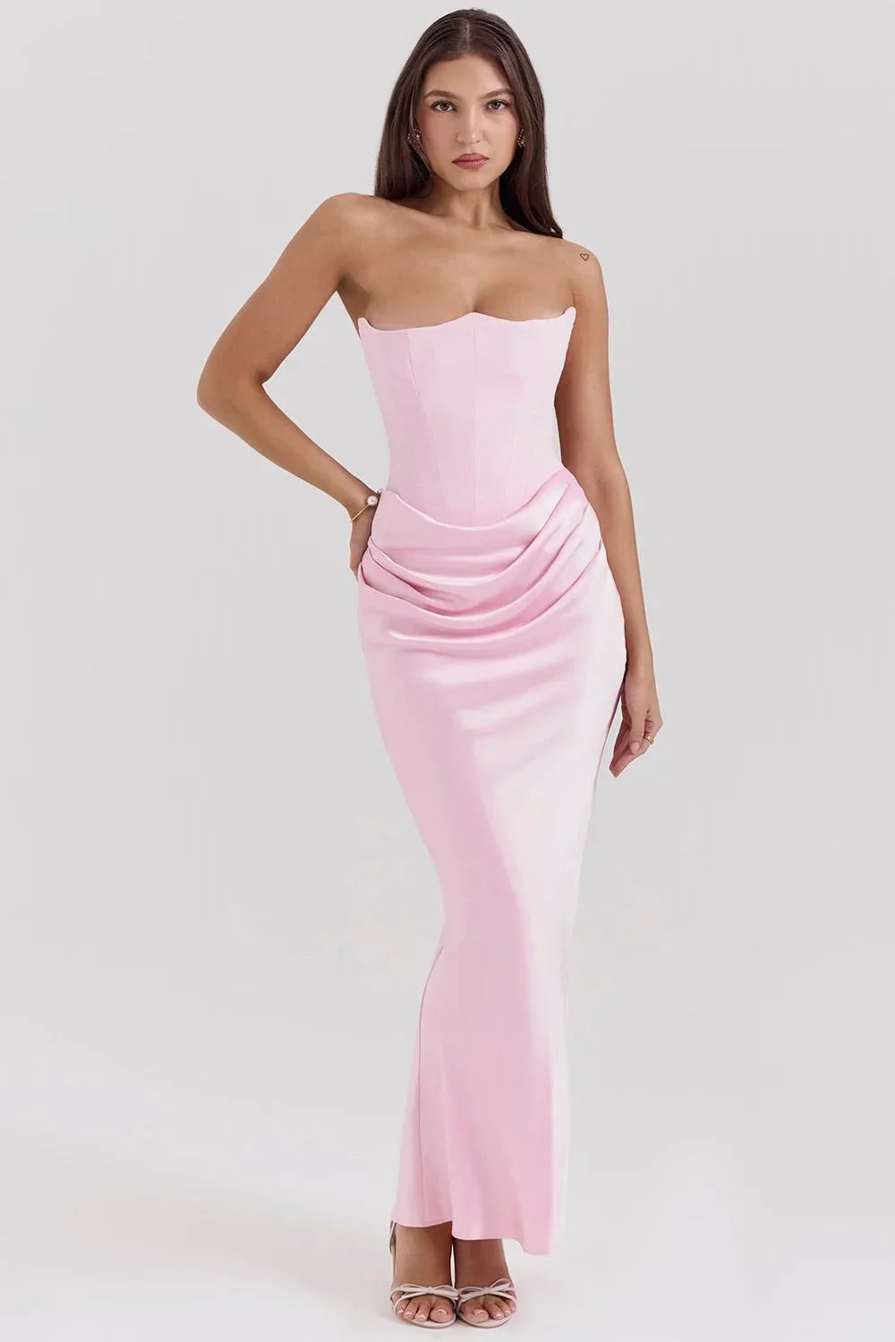 Robe longue bustier drapée sans bretelles | ROBEMODE