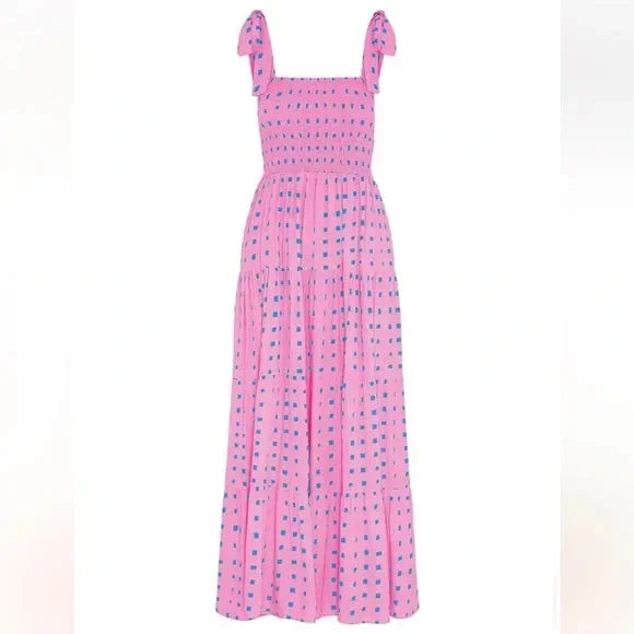 Robe longue rose femme à imprimé et bretelles nouées | Coupe féminine + Style élégant + Facile à accessoiriser – ROBEMODE