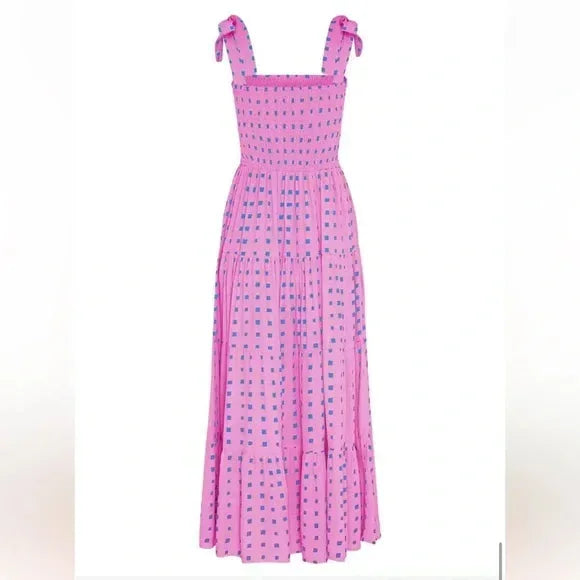 Robe longue rose femme à imprimé et bretelles nouées | Coupe féminine + Style élégant + Facile à accessoiriser – ROBEMODE