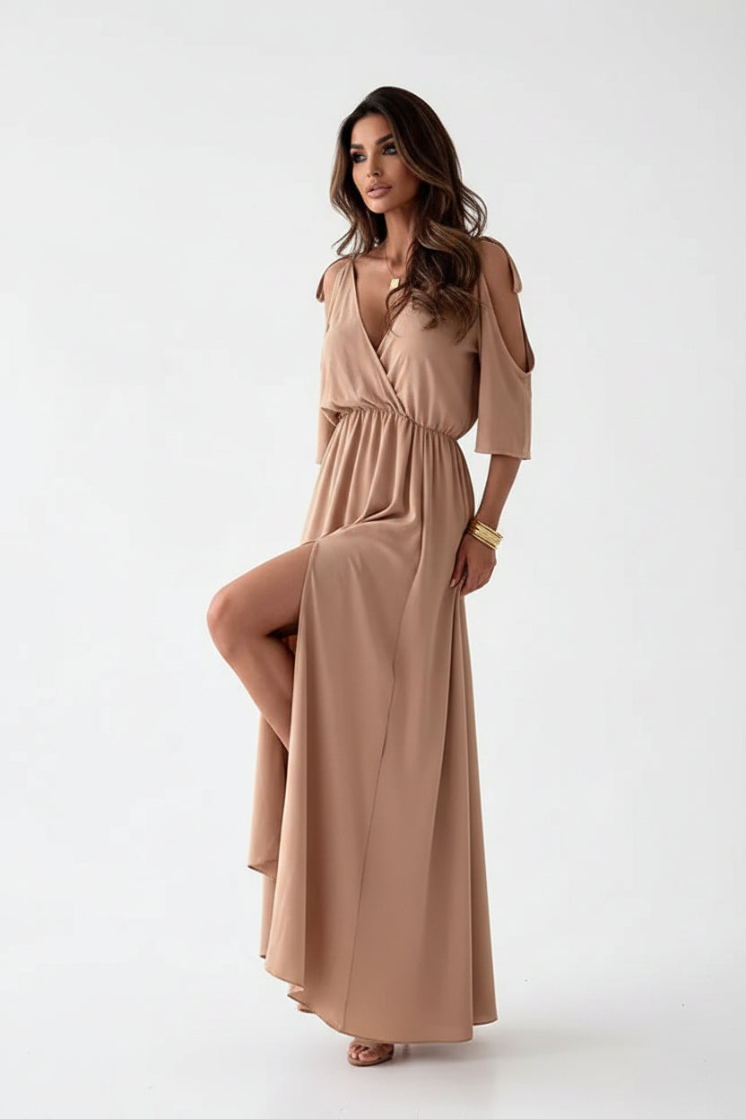 Robe longue femme avec col V et manches ouvertes | Coupe féminine + Style élégant + Facile à accessoiriser – ROBEMODE