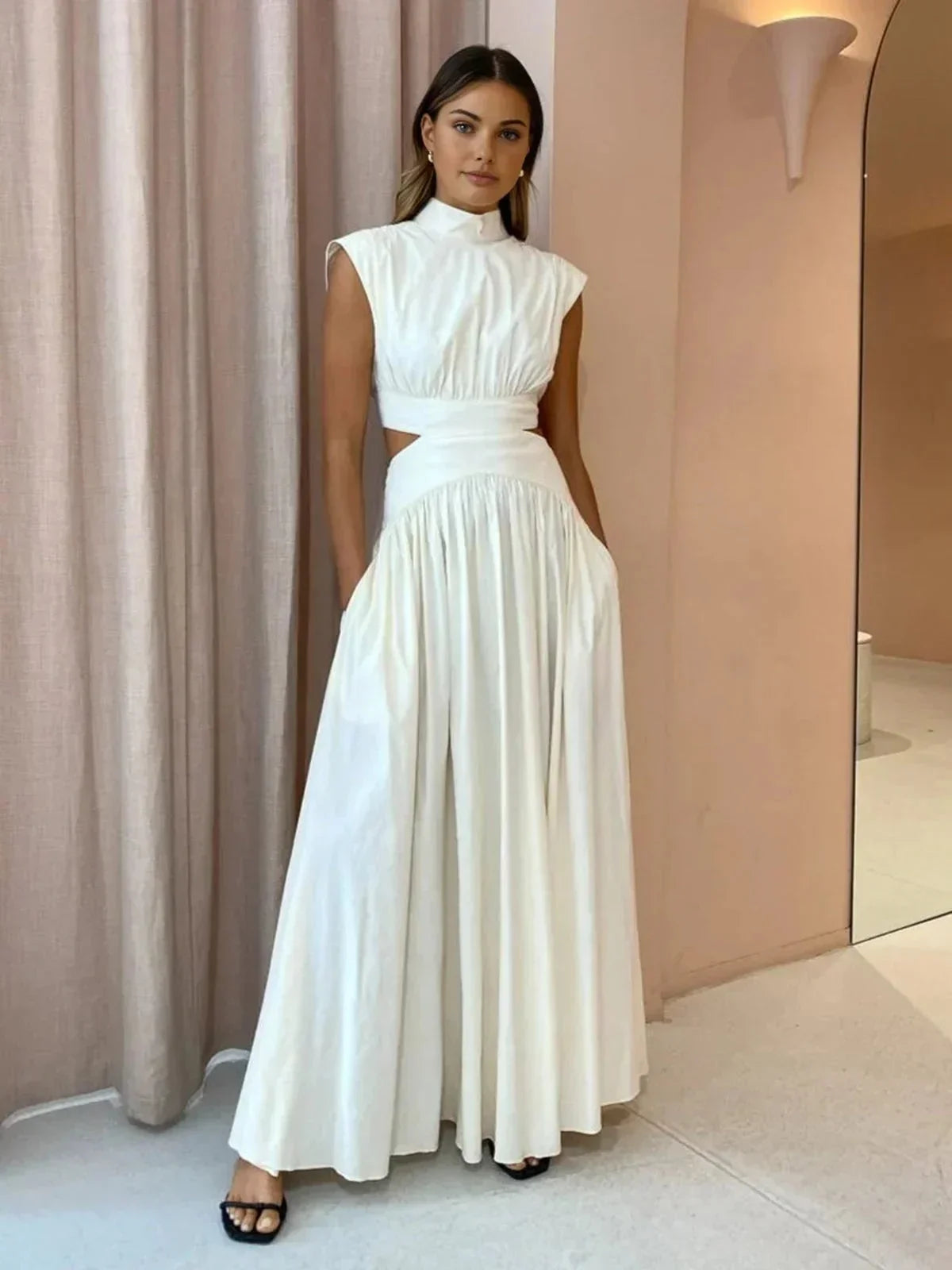 Robe longue femme été avec col montant et découpes | Coupe féminine + Style élégant + Facile à accessoiriser – ROBEMODE