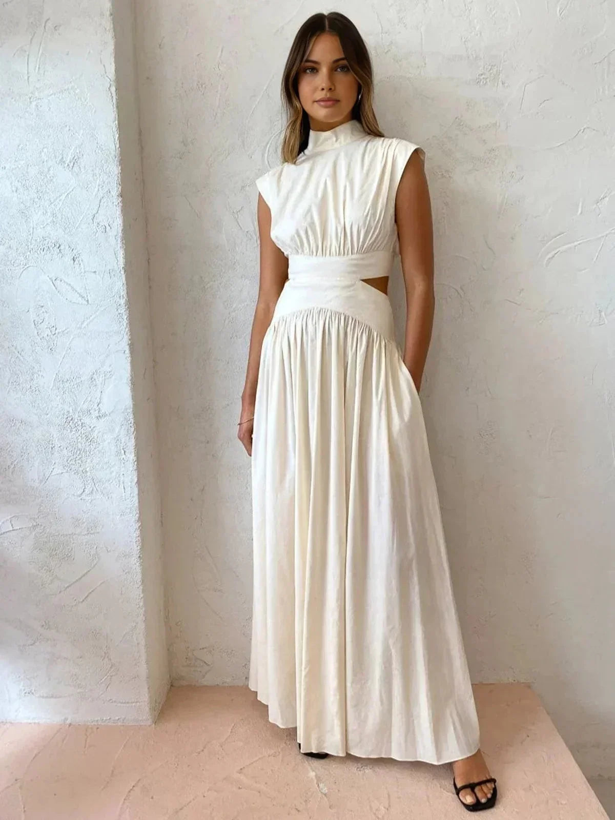 Robe longue femme été avec col montant et découpes | Coupe féminine + Style élégant + Facile à accessoiriser – ROBEMODE