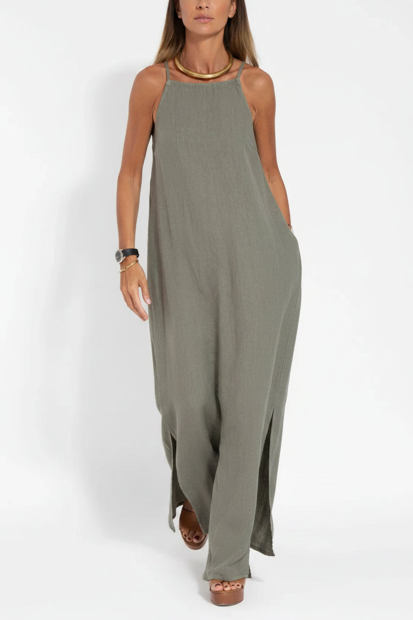 Robe Longue Lin Sans Manches Femme Grande Taille | Décontractée Respirante Été | ROBEMODE