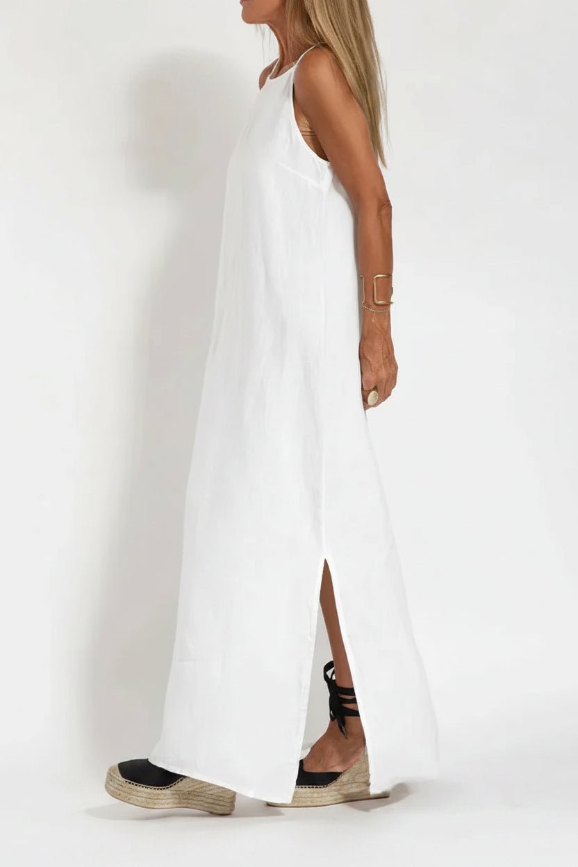Robe Longue Lin Sans Manches Femme Grande Taille | Décontractée Respirante Été | ROBEMODE