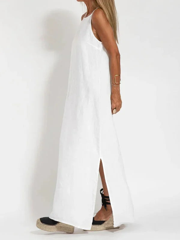 Robe longue femme sans manches en lin décontractée été