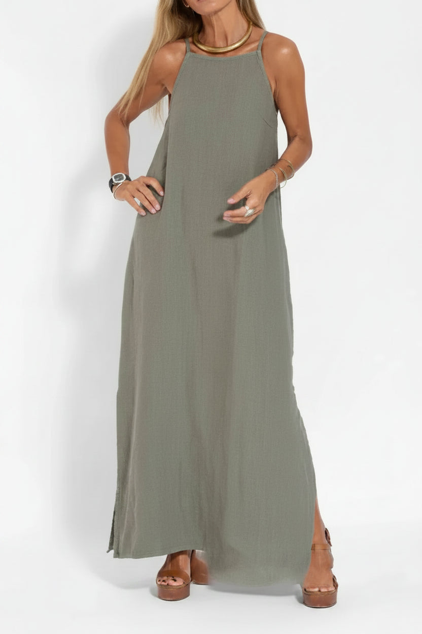 Robe Longue Lin Sans Manches Femme Grande Taille | Décontractée Respirante Été | ROBEMODE