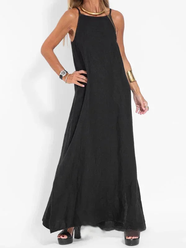 Robe longue femme sans manches en lin décontractée été