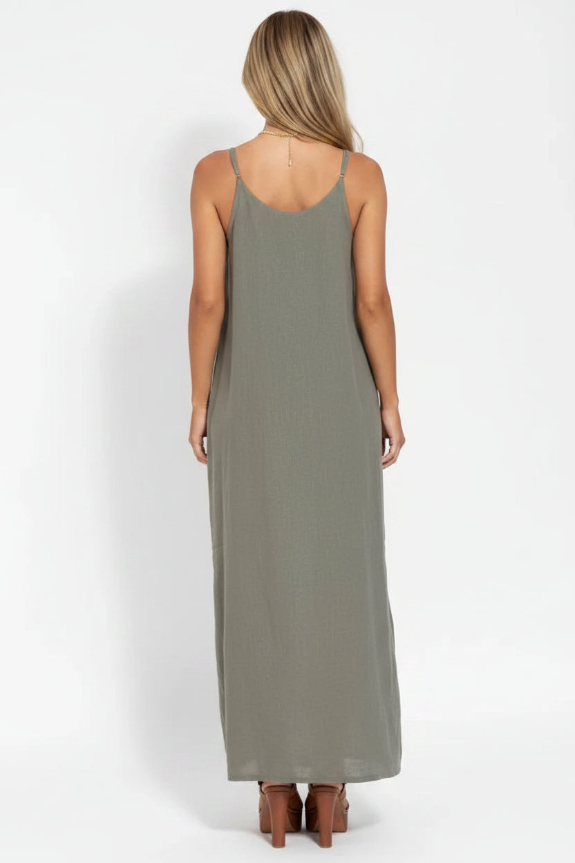 Robe Longue Lin Sans Manches Femme Grande Taille | Décontractée Respirante Été | ROBEMODE