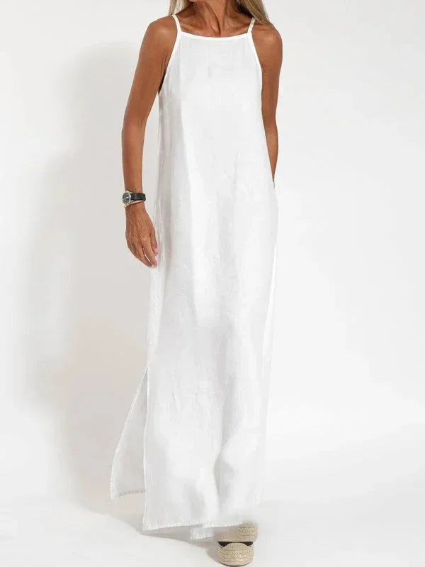 Robe longue femme sans manches en lin décontractée été