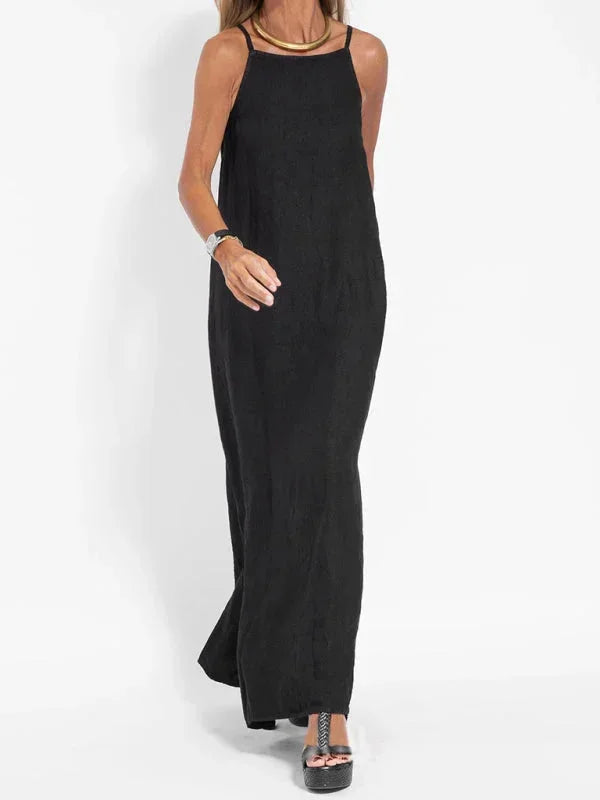 Robe longue femme sans manches en lin décontractée été
