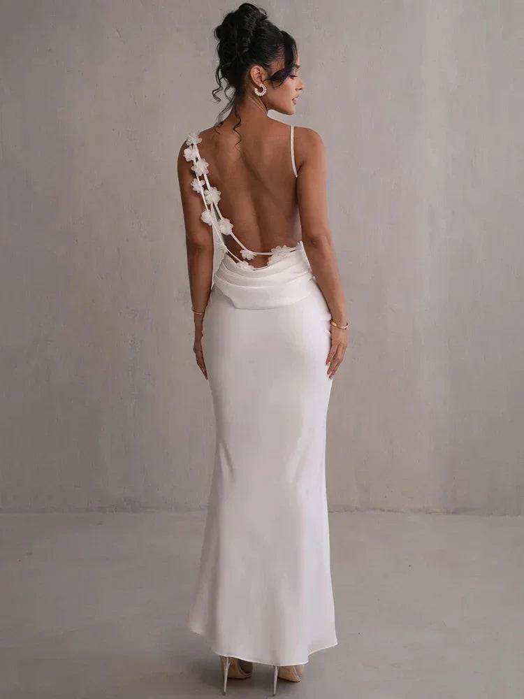 Robe longue dos nu fleurs grise avec bretelles fines | Coupe féminine + Style élégant + Facile à accessoiriser – ROBEMODE