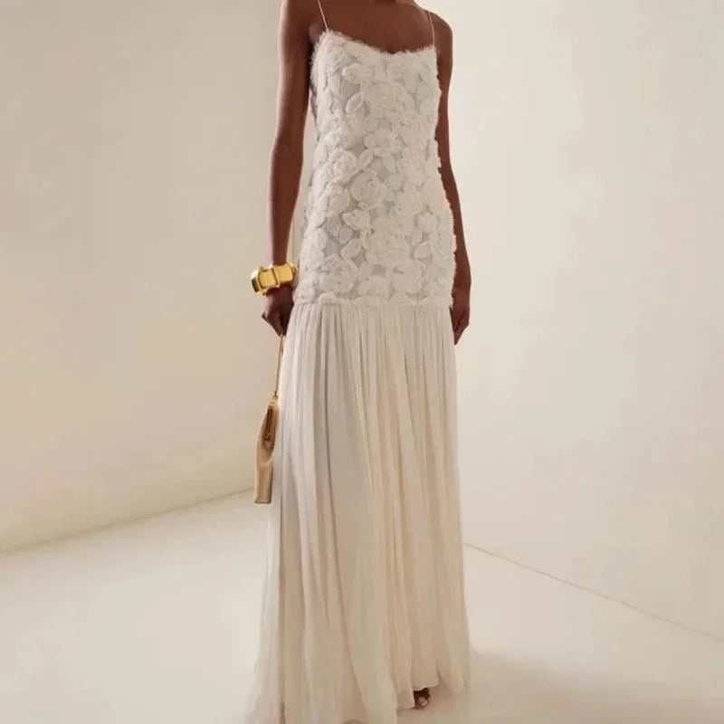 Robe Longue Femme Dentelle Bretelles Fines Soirée Élégante | ROBEMODE