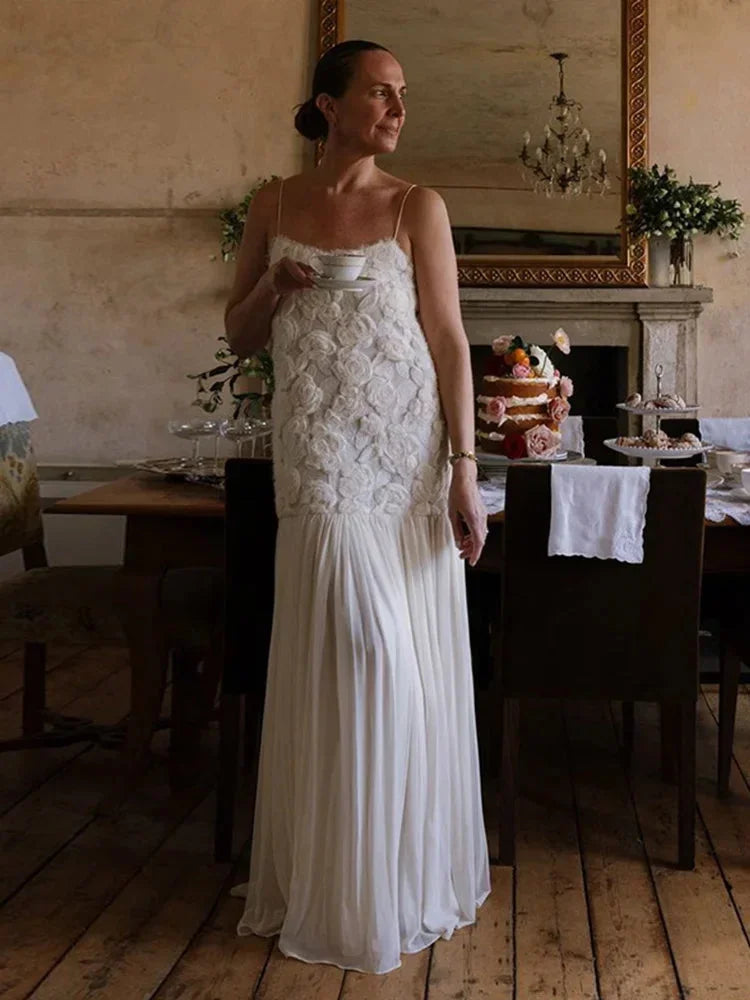 Robe Longue Femme Dentelle Bretelles Fines Soirée Élégante | ROBEMODE