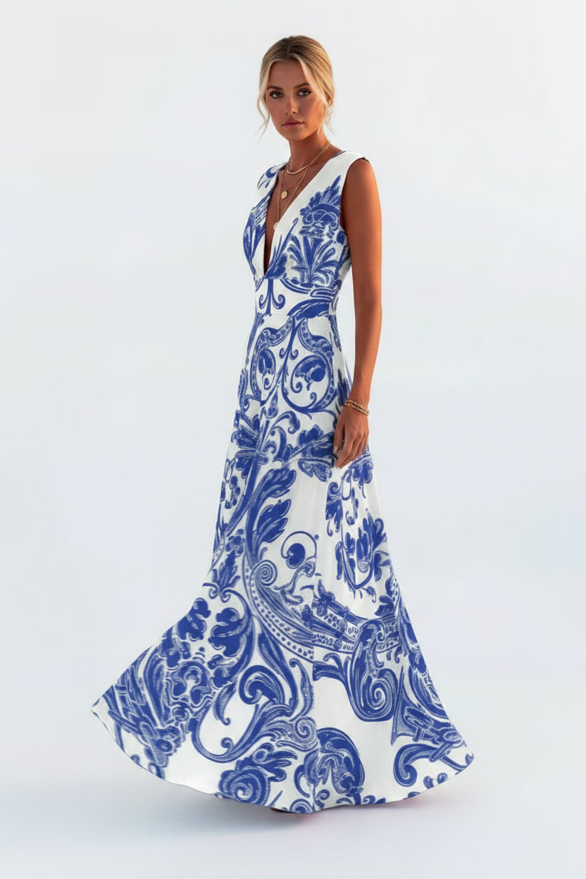 Robe Longue Dos Nu Col V Évasée Femme | Tissu Fluide Plage Soirée 4 Coloris | ROBEMODE
