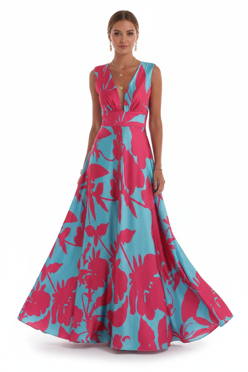 Robe Longue Dos Nu Col V Évasée Femme | Tissu Fluide Plage Soirée 4 Coloris | ROBEMODE