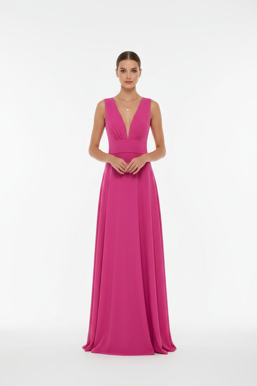 Robe Longue Dos Nu Col V Évasée Femme | Tissu Fluide Plage Soirée 4 Coloris | ROBEMODE