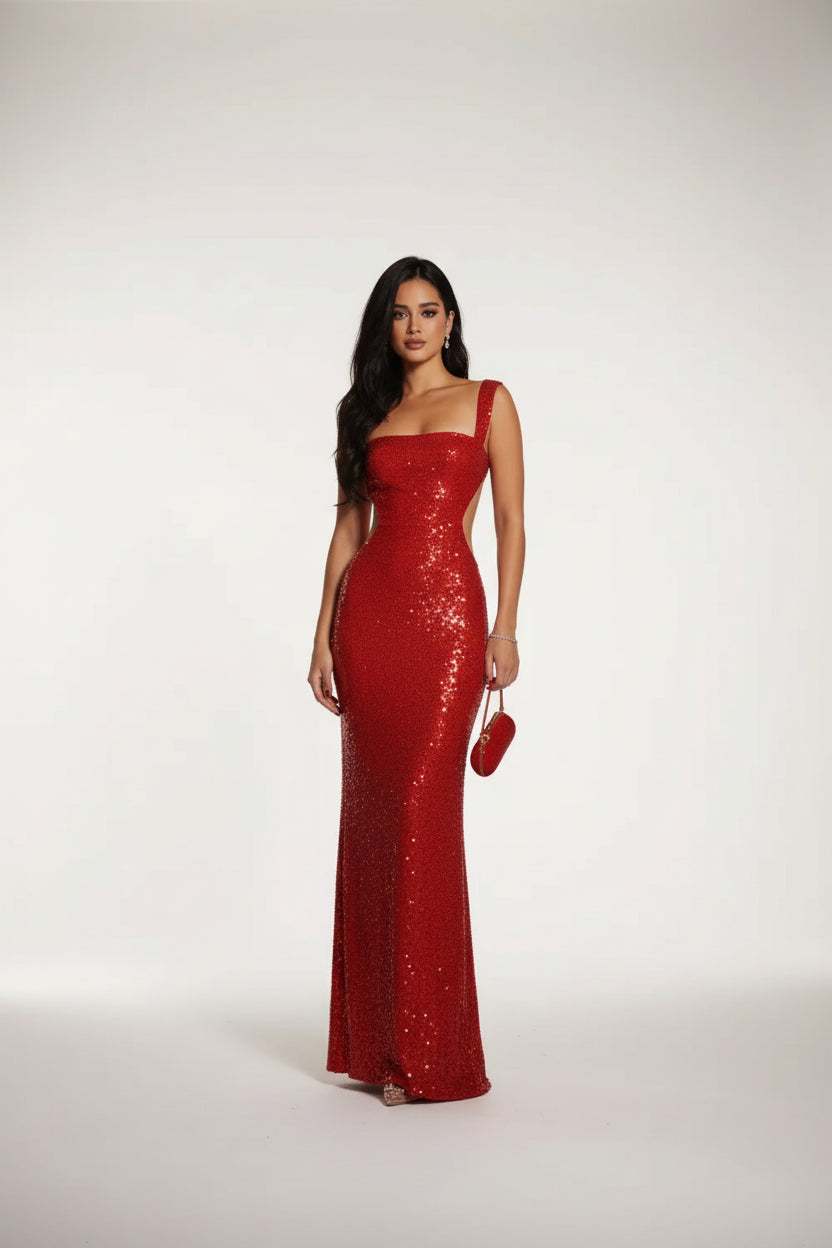 Robe Longue Sequins Dos Nu Bretelles Larges Soirée 2 Coloris | ROBEMODE