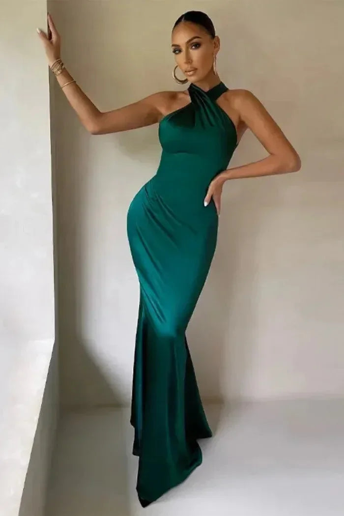 Robe Longue Col Croisé Silhouette Ajustée Satinée 2 Coloris | ROBEMODE
