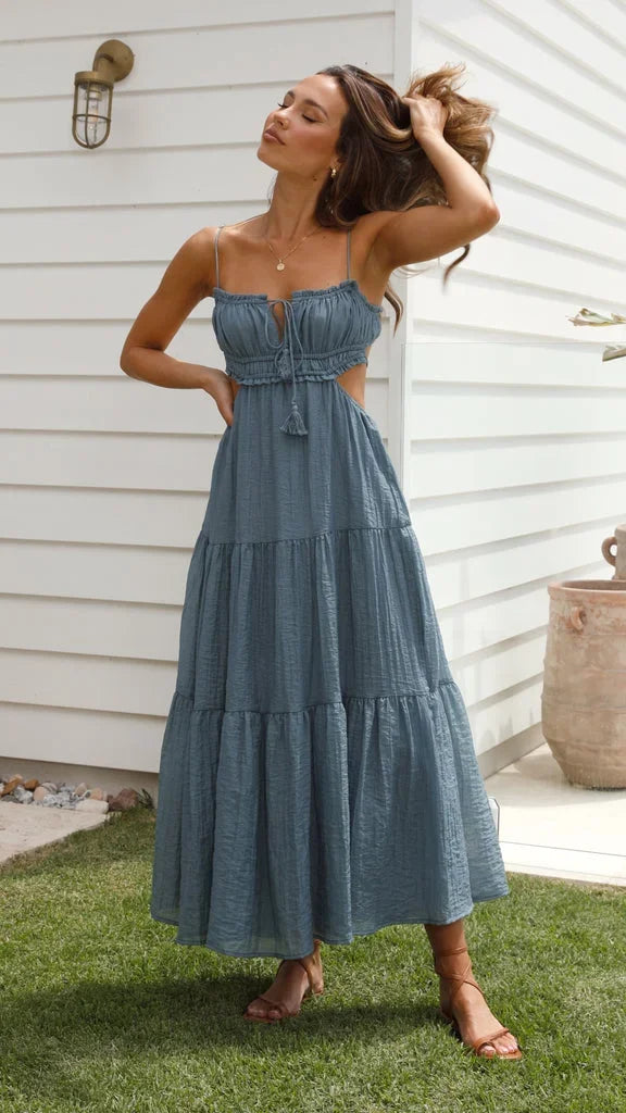 Robe longue femme dos nu fluide à bretelles réglables | Coupe féminine + Style élégant + Facile à accessoiriser – ROBEMODE