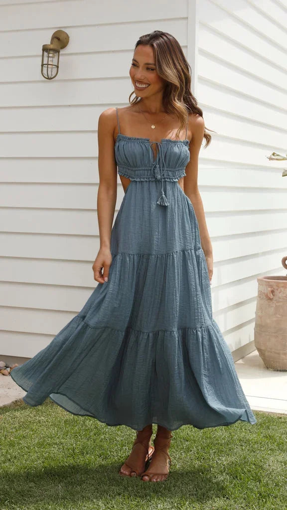 Robe longue femme dos nu fluide à bretelles réglables | Coupe féminine + Style élégant + Facile à accessoiriser – ROBEMODE
