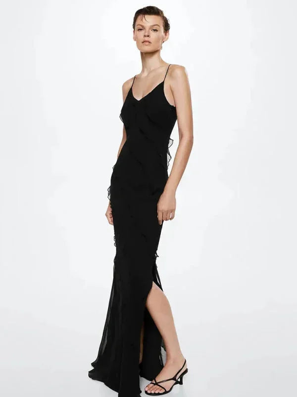 Robe longue femme volants bretelles fines été | Coupe féminine + Style élégant + Facile à accessoiriser – ROBEMODE