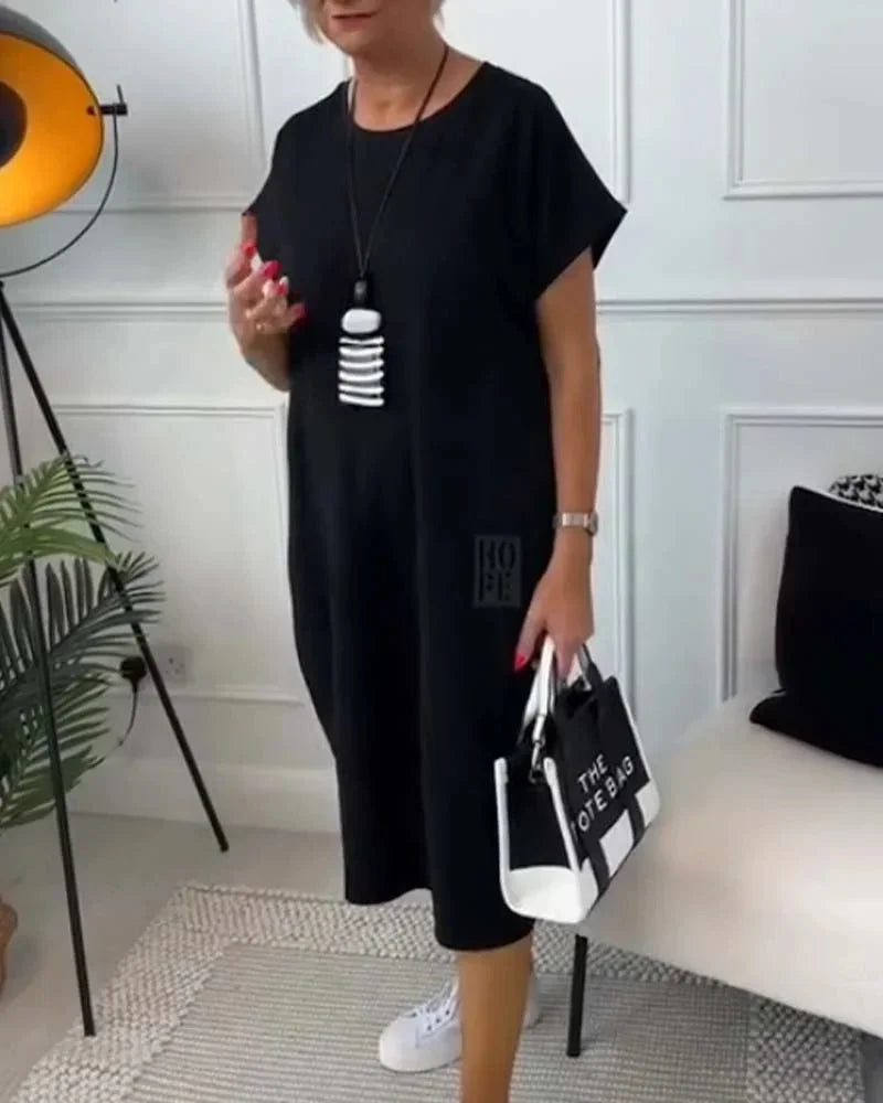 Robe midi ample femme avec poches et manches courtes | ROBEMODE
