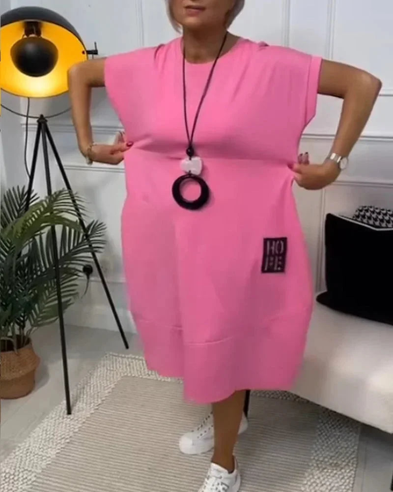 Robe midi ample femme avec poches et manches courtes | ROBEMODE