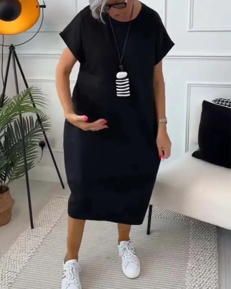 Robe midi ample femme avec poches et manches courtes | ROBEMODE