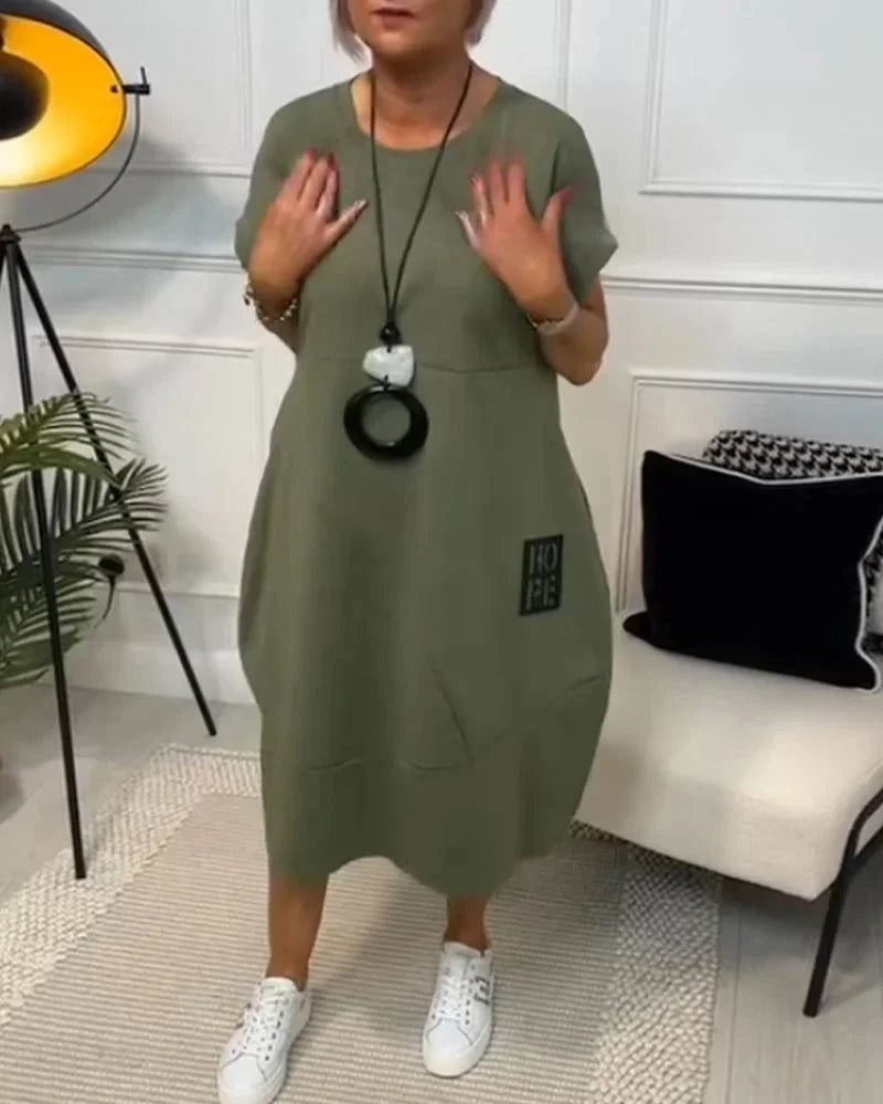 Robe midi ample femme avec poches et manches courtes | ROBEMODE