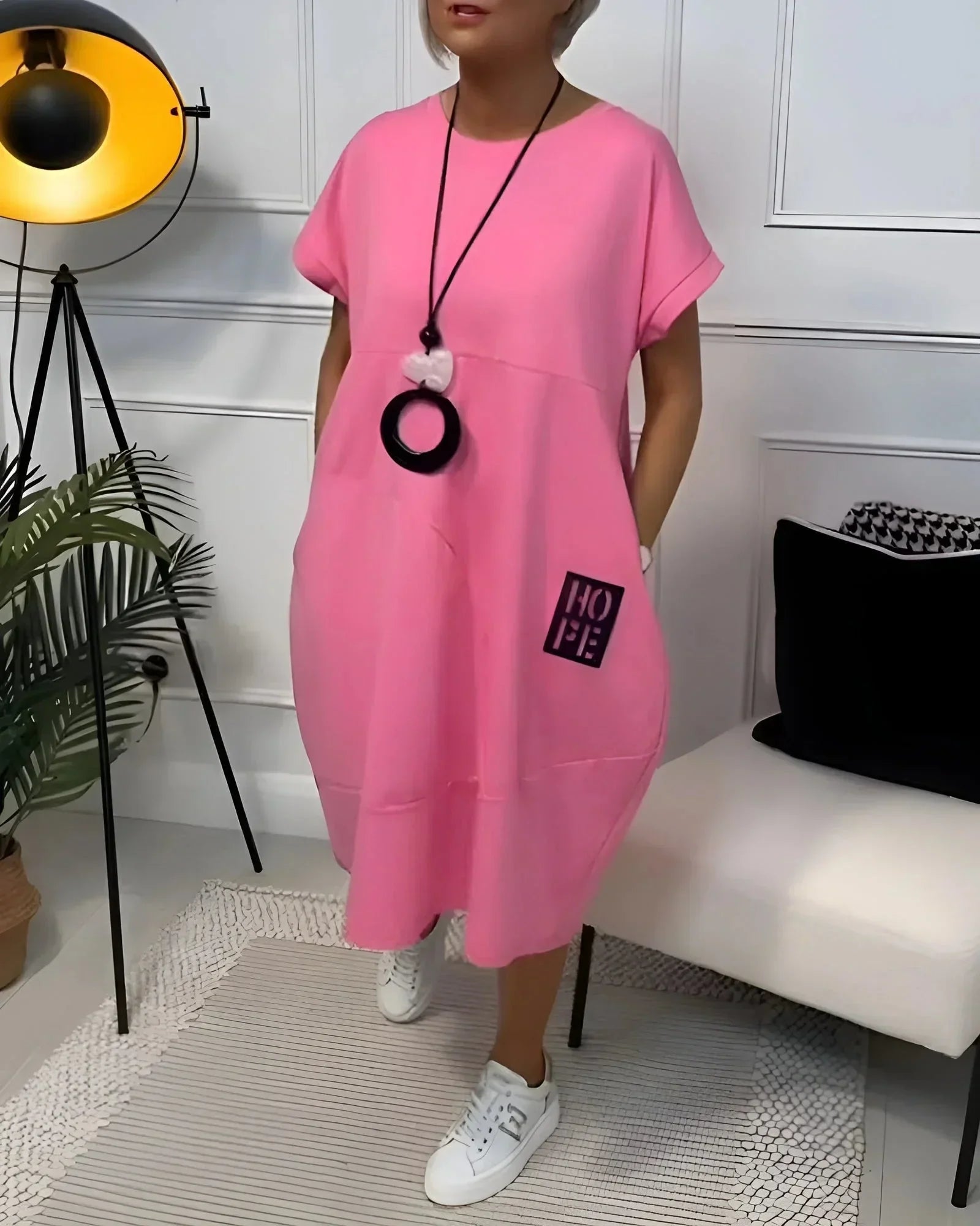 Robe midi ample femme avec poches et manches courtes | ROBEMODE