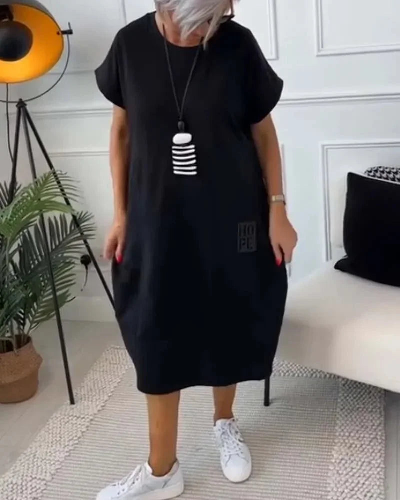 Robe midi ample femme avec poches et manches courtes | ROBEMODE