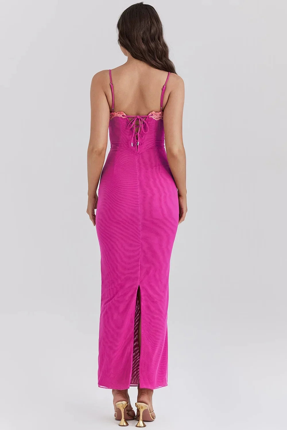 Robe midi ajustée femme avec dentelle et dos nu | ROBEMODE