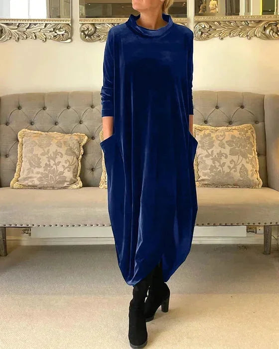 Robe midi ample femme en velours avec poches | ROBEMODE