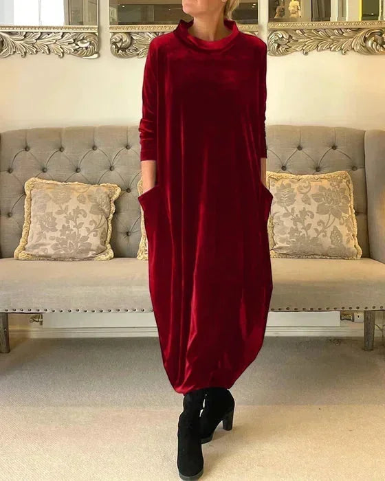 Robe midi ample femme en velours avec poches | ROBEMODE