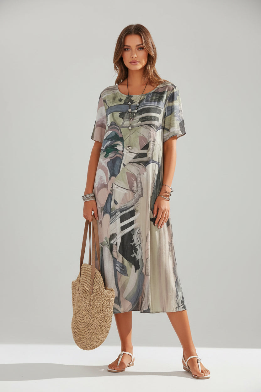 Robe Midi Ample Imprimé Manches Courtes Grande Taille S-5XL | ROBEMODE