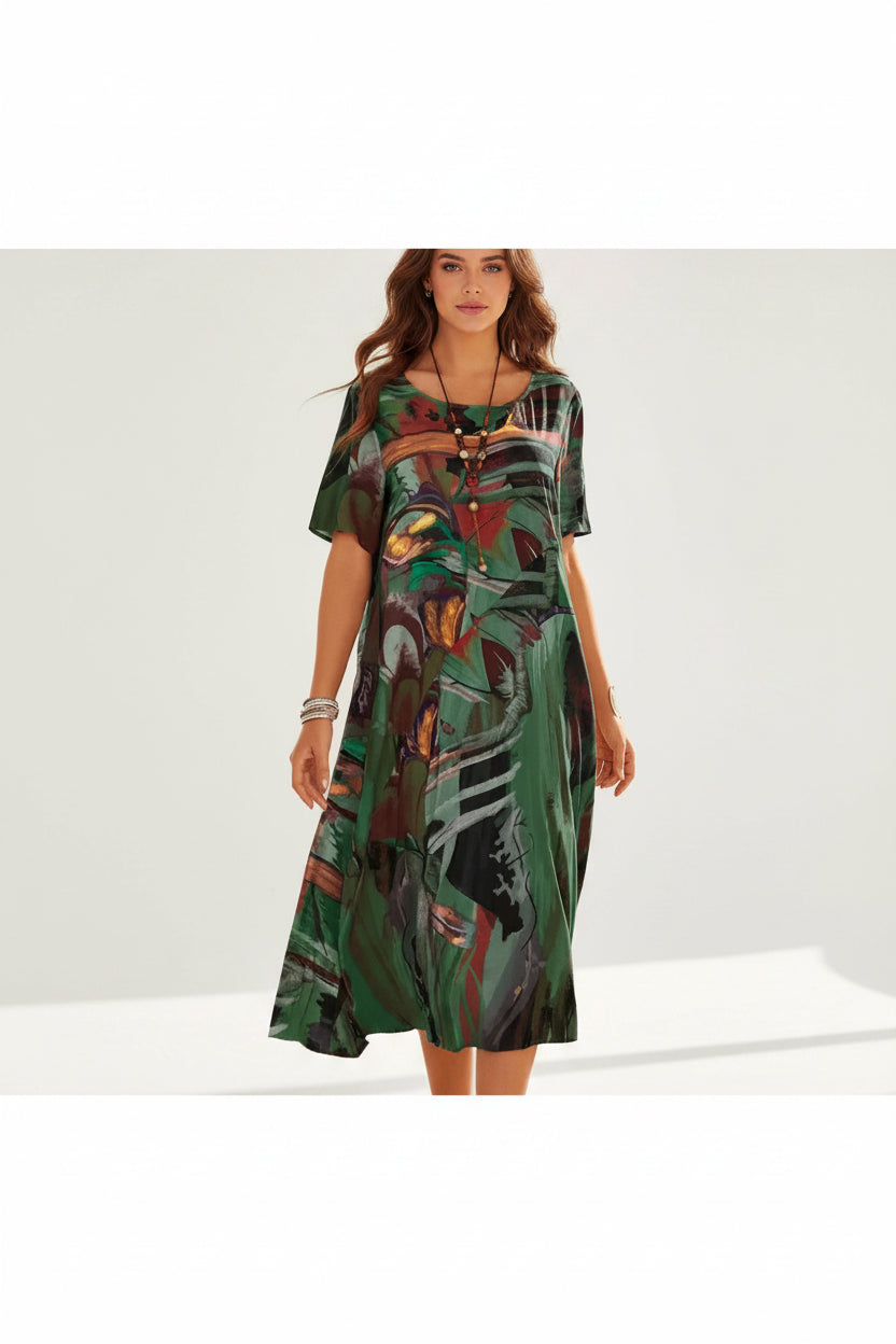 Robe Midi Ample Imprimé Manches Courtes Grande Taille S-5XL | ROBEMODE