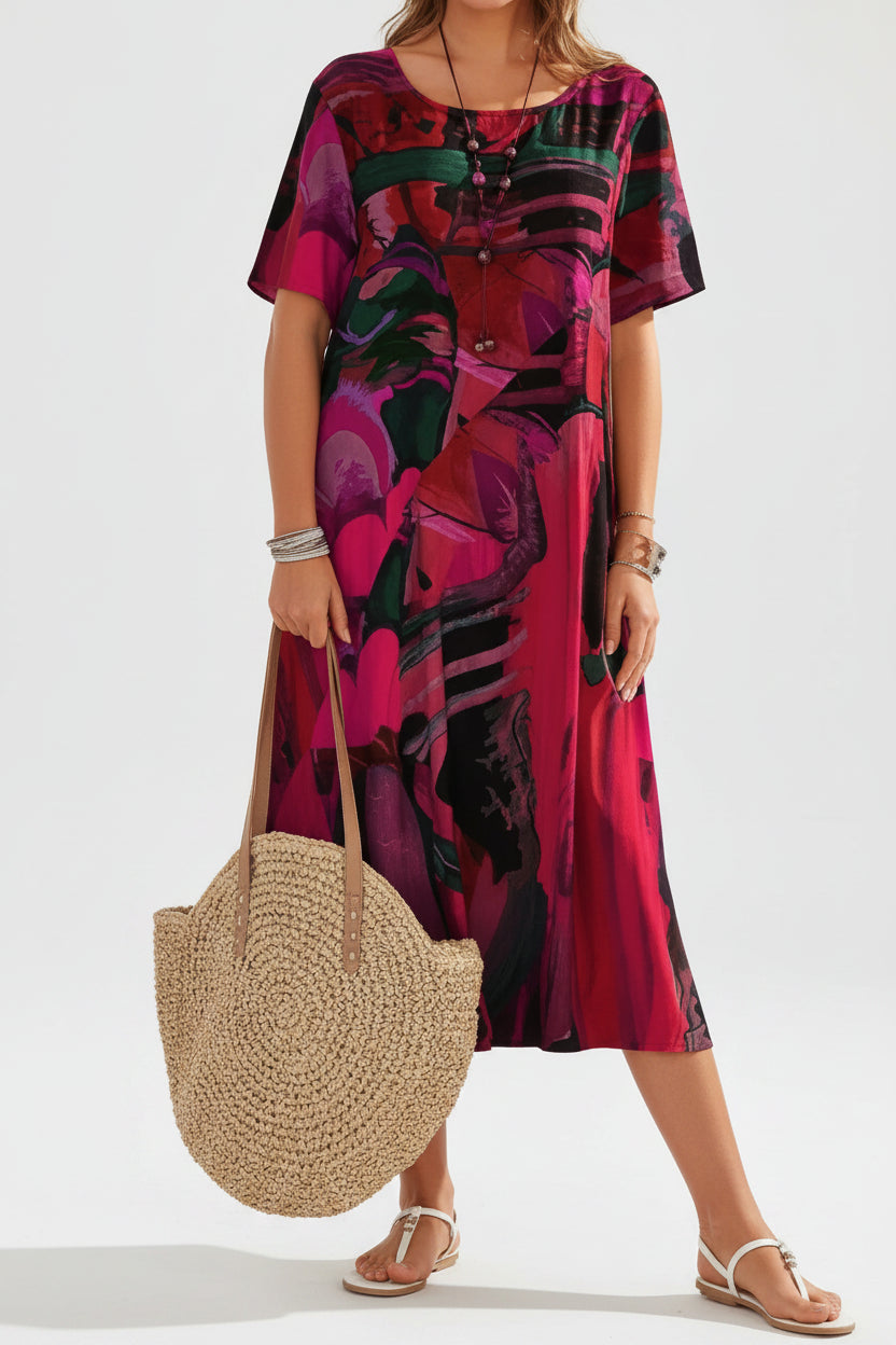 Robe Midi Ample Imprimé Manches Courtes Grande Taille S-5XL | ROBEMODE