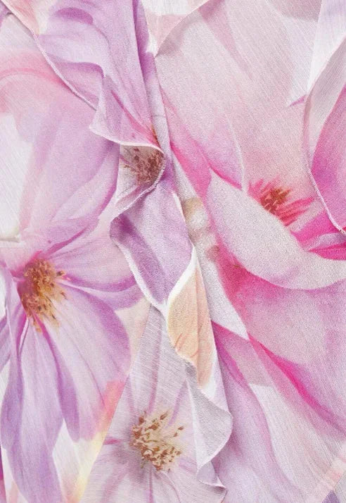 Robe Midi Femme Rose Florale Volants Bretelles Fines 1 Coloris | ROBEMODE