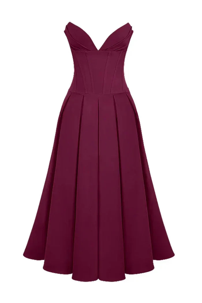 Robe midi bustier avec corset coupe évasée soirée | ROBEMODE